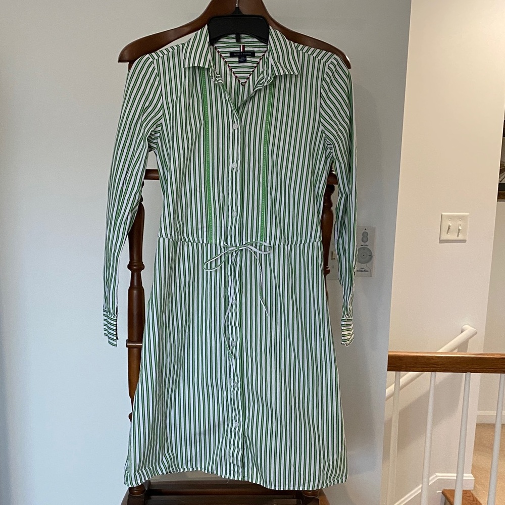 Tommy Hilfiger Green and White Striped Dress